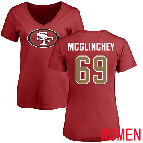 San Francisco 49ers Red Women Mike McGlinchey Name and Number Logo #69 NFL T Shirt